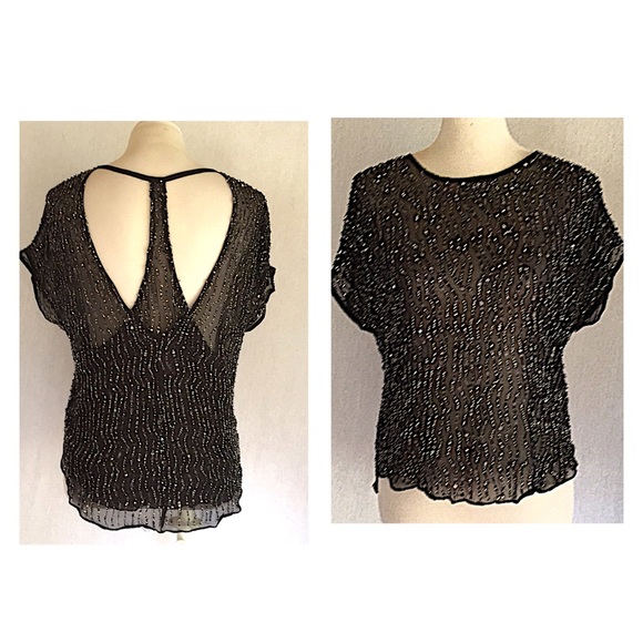 Parker Tops - Parker silk sequin and beaded top with razorback